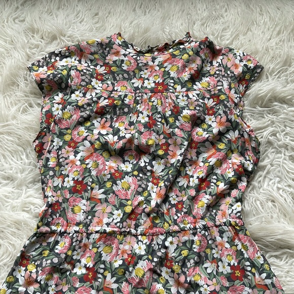 LOFT Gray Ruffle Floral Ruffle Drawstring Dress - Picture 9 of 10